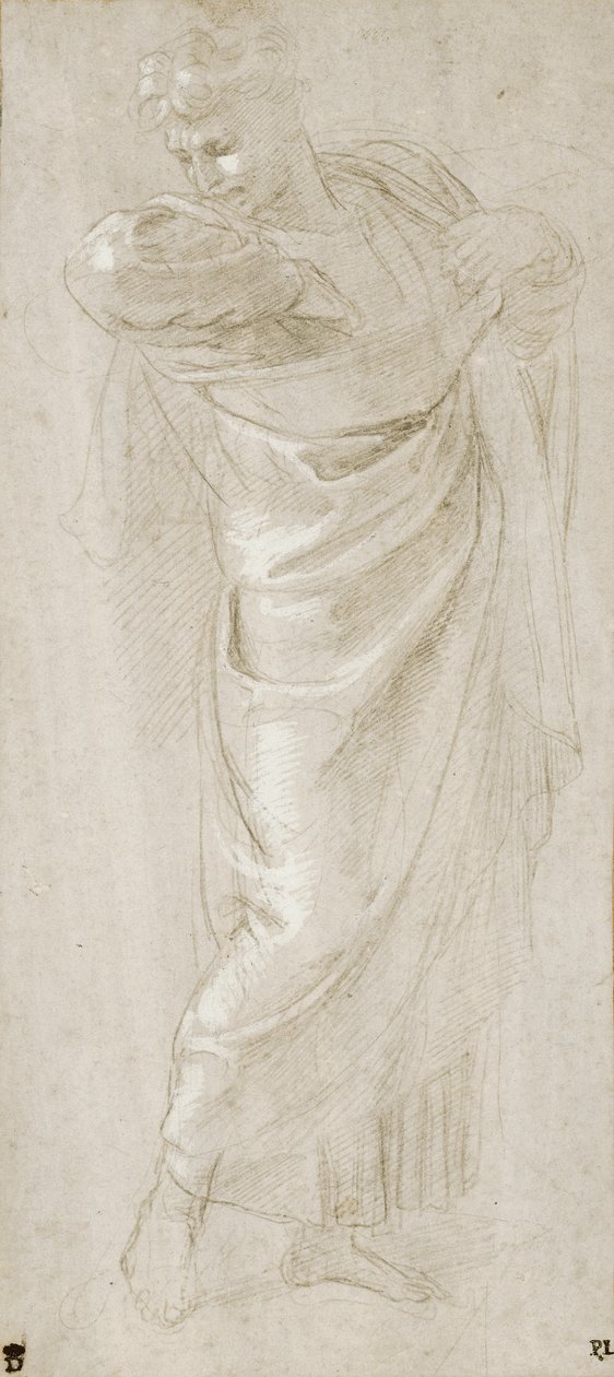 Pyhä Paavali repimässä vaatteitaan, 1515-1516 (metallikärki ja valkoinen vartaloväri paperilla) tekijältä Raffaello Sanzio Raphael