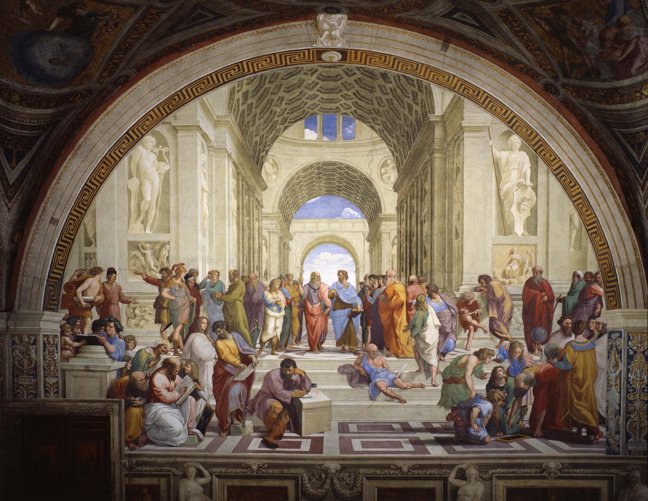 Stanza della Segnatura im Vatikan für Papst Julius II., Wandfresko tekijältä Raffaello Sanzio Raphael