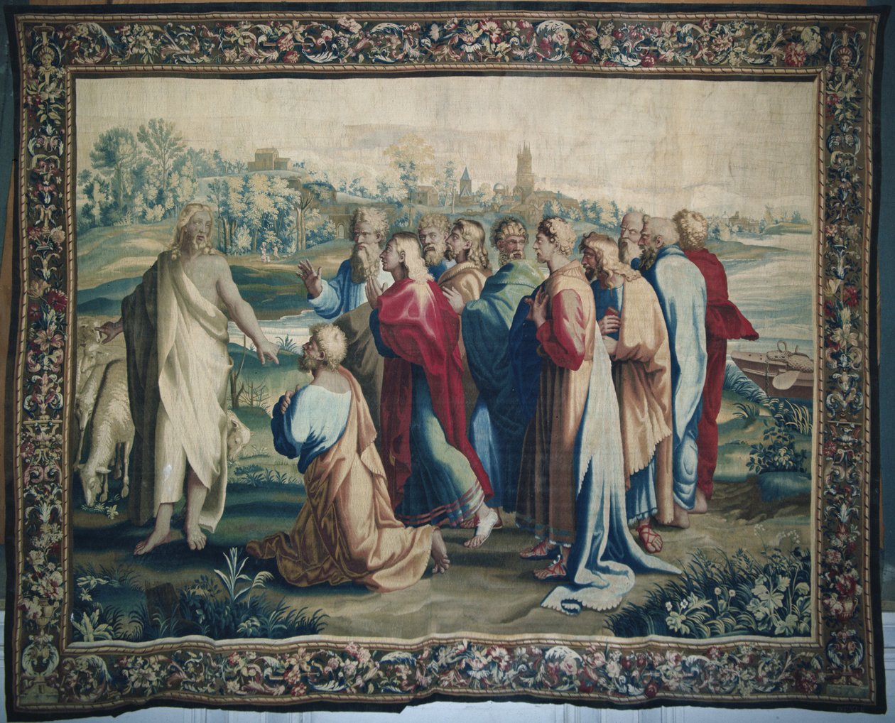 Apostolien tekoja, Pyhän Paavalin kutsumista kuvaava kuvakudos apostolien yksityiskohta, kudottu Beauvais-työpajassa Philippe Behaglen johdolla 1641-1705, 1695-98 villakudos tekijältä Raffaello Sanzio Raphael