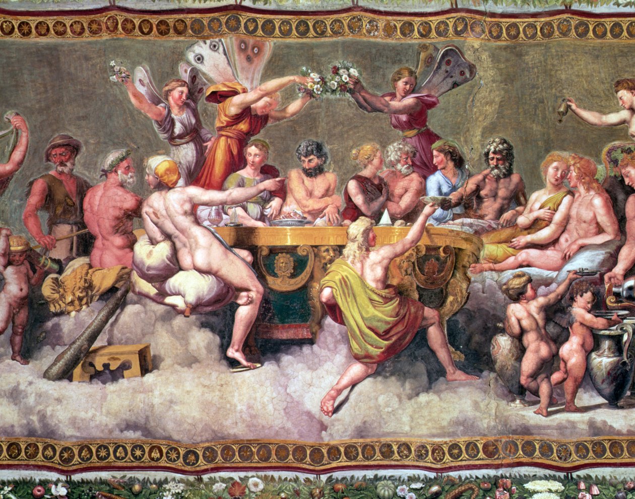 Jumalten juhla, kattomaalaus Cupidon seurustelusta ja avioliitosta ja Psychen freskon yksityiskohta 57688 tekijältä Raffaello Sanzio Raphael