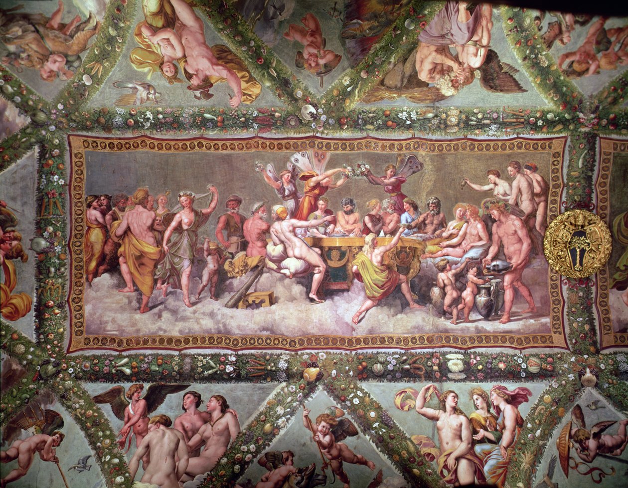 Jumalten juhla, kattomaalaus Cupidon ja Psychen seurustelusta ja avioliitosta tekijältä Raffaello Sanzio Raphael
