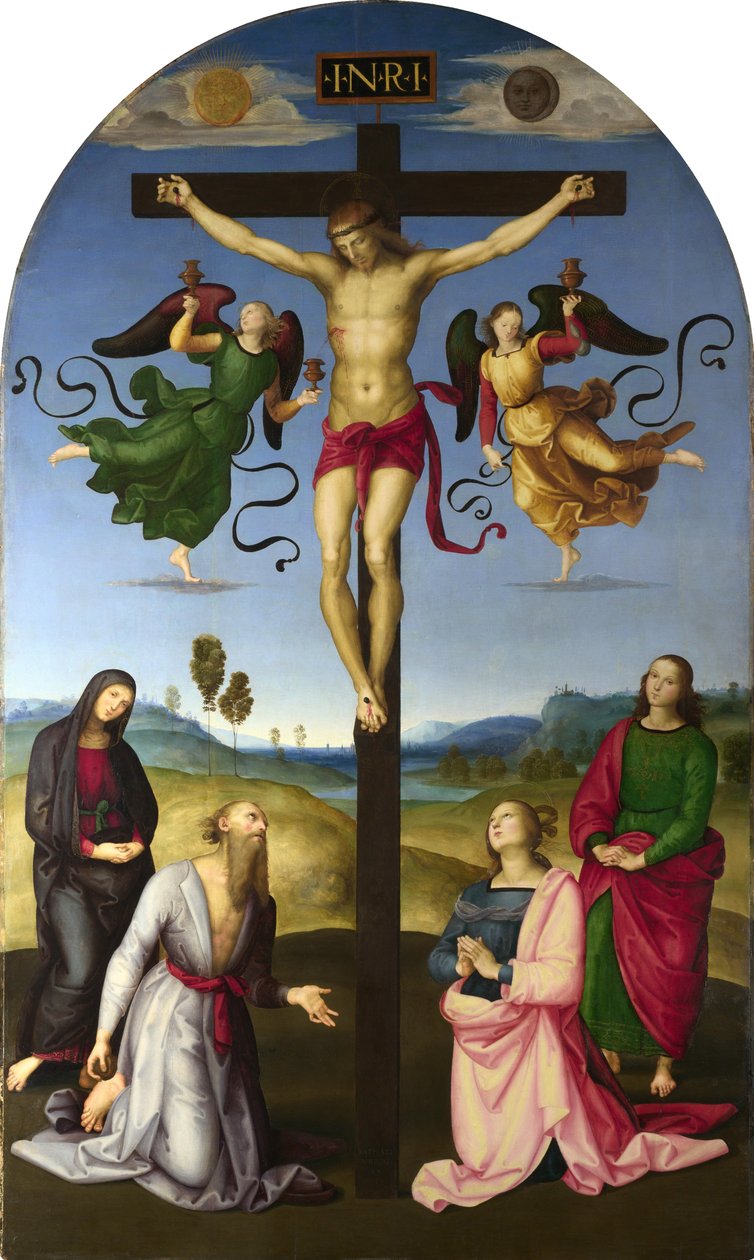 Ristiinnaulittu Kristus Neitsyt Marian, pyhien ja enkelien kanssa (The Mond Crucifixion) tekijältä Raffaello Sanzio Raphael