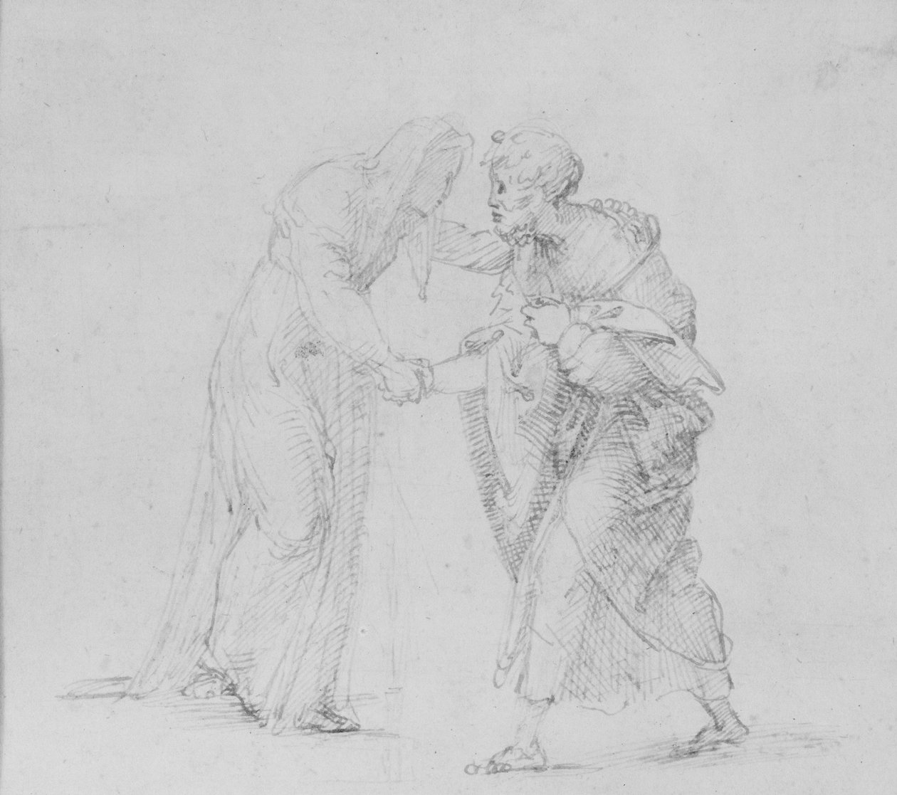 Verso: Kahden Joachimin ja Annan tapaamista edustavan hahmon kokoonpano, WA1846.204 tekijältä Raffaello Sanzio Raphael