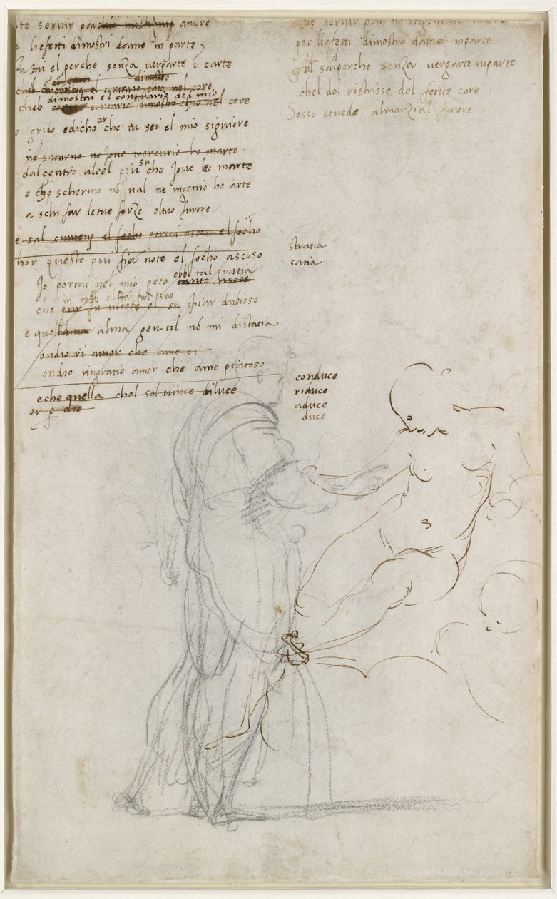 Verso: Kuvatutkimukset ja sonettiluonnos, WA1846.186 tekijältä Raffaello Sanzio Raphael