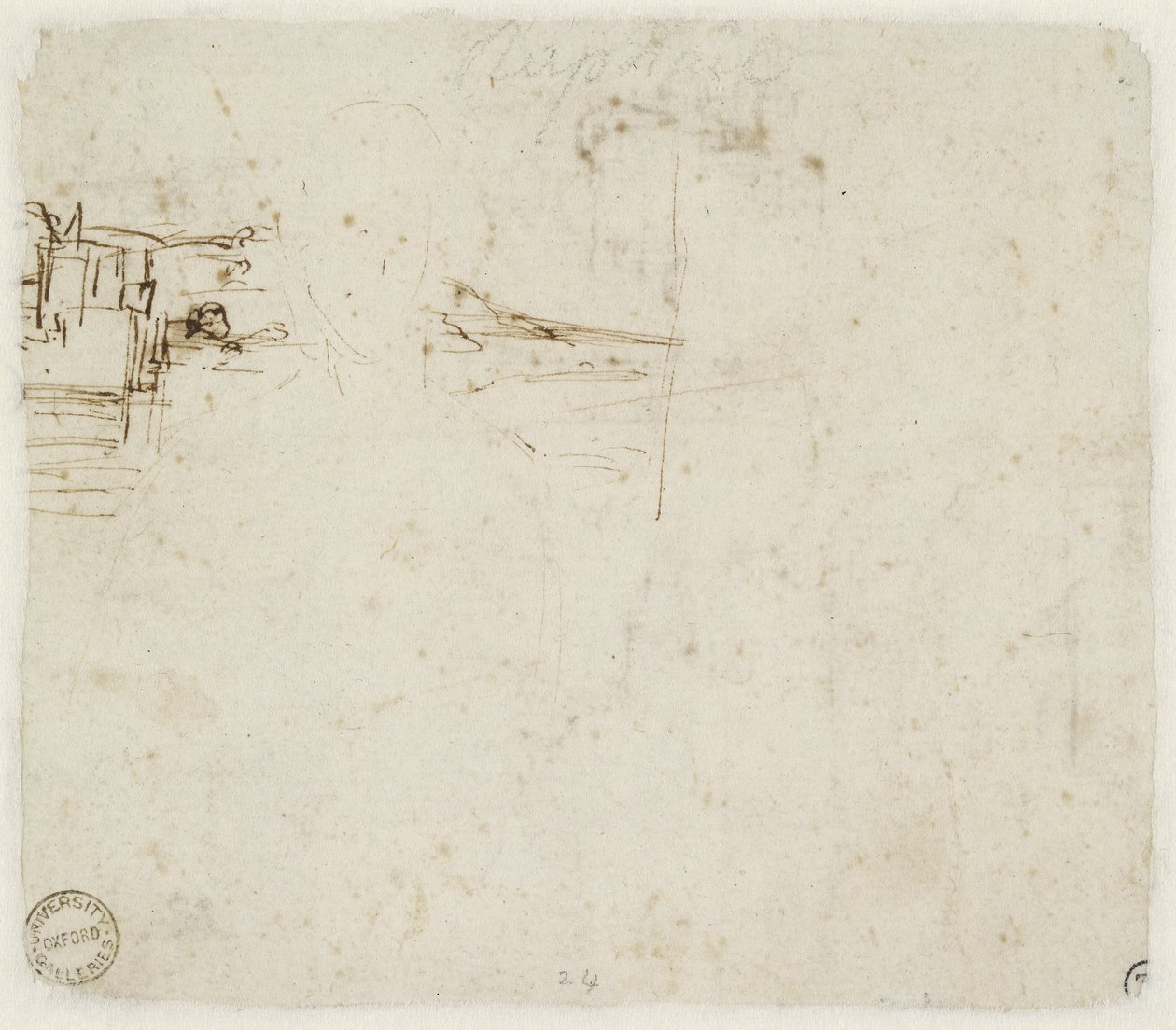 Verso: Maisemapiirros, jossa lyhyt tutkimus Neitsyt Marian päästä käännettynä vasemmalle, WA1846.152b tekijältä Raffaello Sanzio Raphael