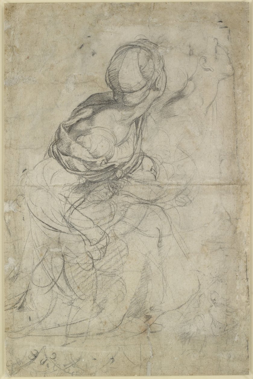 Verso: Tutkimuksia kahdelle polvistuvalle naiselle, WA1846.198 tekijältä Raffaello Sanzio Raphael