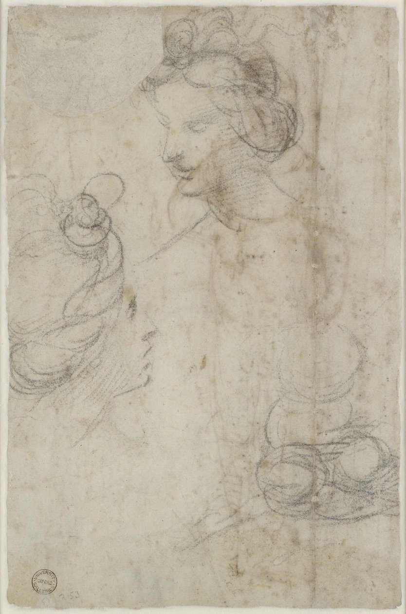 Verso: Kaksi naisen päätä ja luonnos naisesta kyykyssä, WA1846.168 tekijältä Raffaello Sanzio Raphael