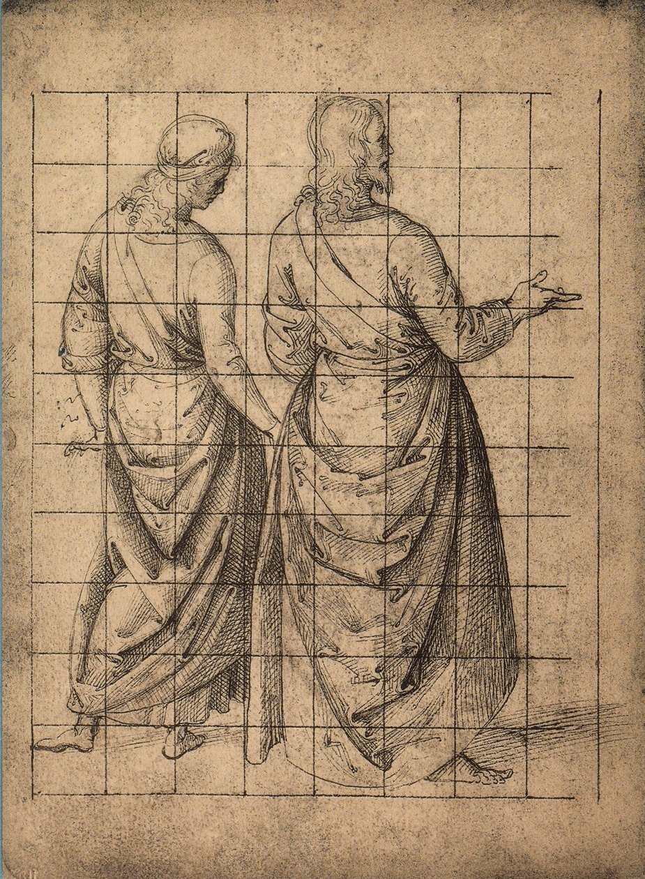 Mieshahmot, takaa katsottuna; piirustus Raphael. Gallerie dellAccademia, Venetsia tekijältä Raffaello Sanzio Raphael
