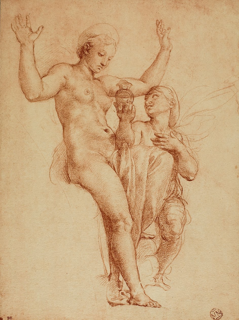 Psyche esittelee Venukselle Styxin vettä sisältävän purkin; piirustus Raphael. Louvre, Pariisi tekijältä Raffaello Sanzio Raphael