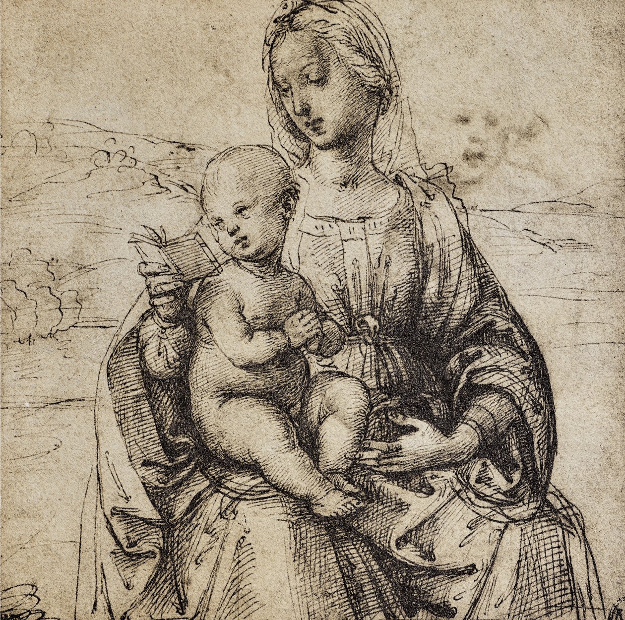 Tutkimus neitsyelle ja lapselle; piirustus Raphael. Louvre, Pariisi tekijältä Raffaello Sanzio Raphael