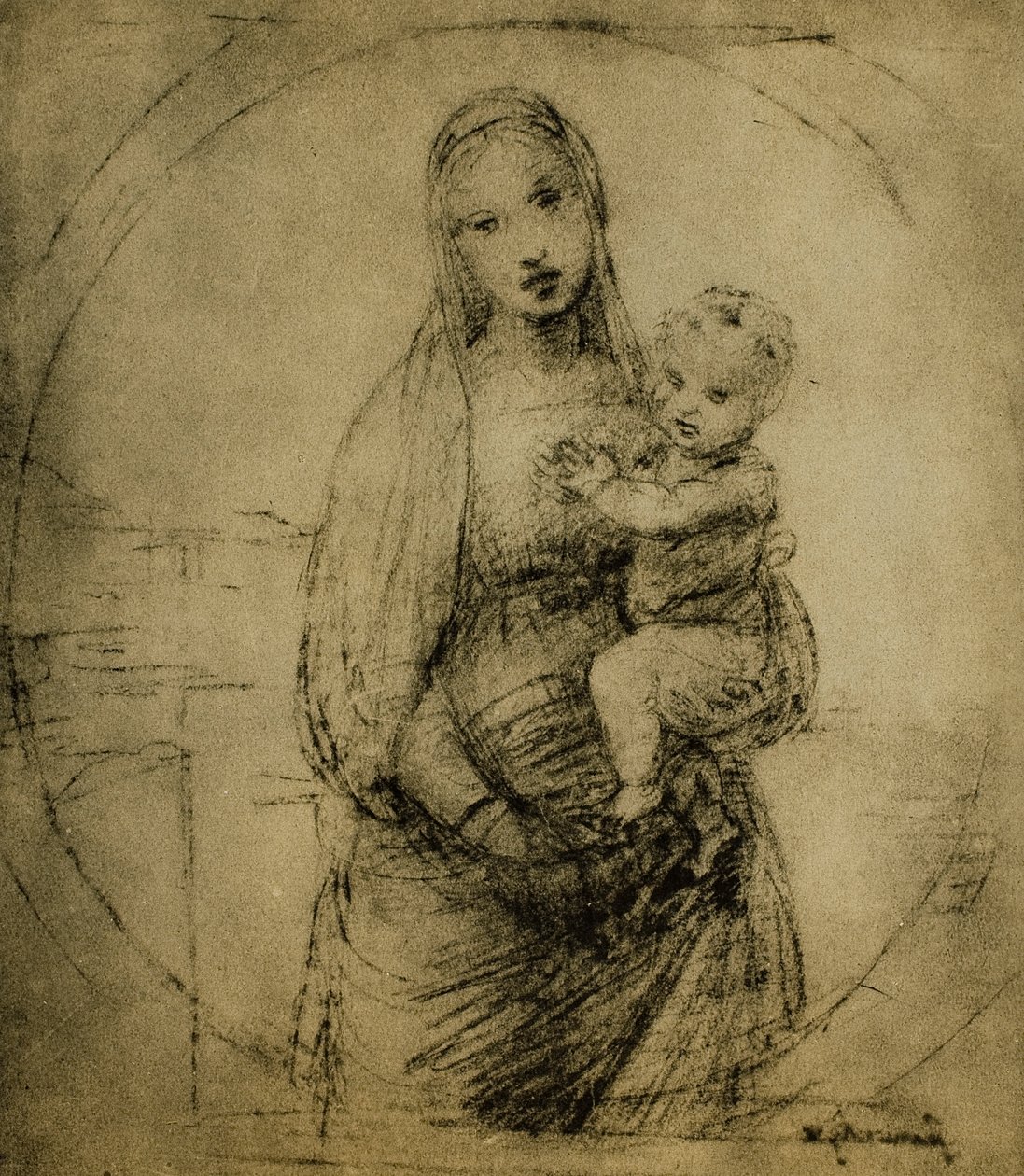 Tutkimus Suurherttua Madonnalle, Rafaelin piirustus. Piirustus- ja grafiikkakaappi, Uffizi-galleria, Firenze tekijältä Raffaello Sanzio Raphael