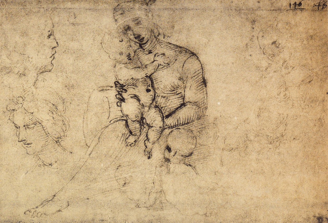 Tutkimus Madonnasta ja lapsesta; piirustus Raphael. Louvre, Pariisi tekijältä Raffaello Sanzio Raphael