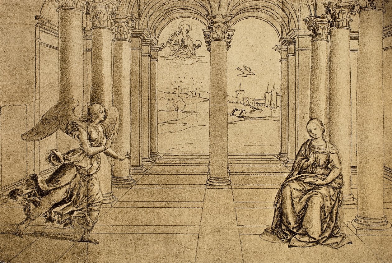 Ilmoitus; piirustus Raphael. Louvre, Pariisi tekijältä Raffaello Sanzio Raphael