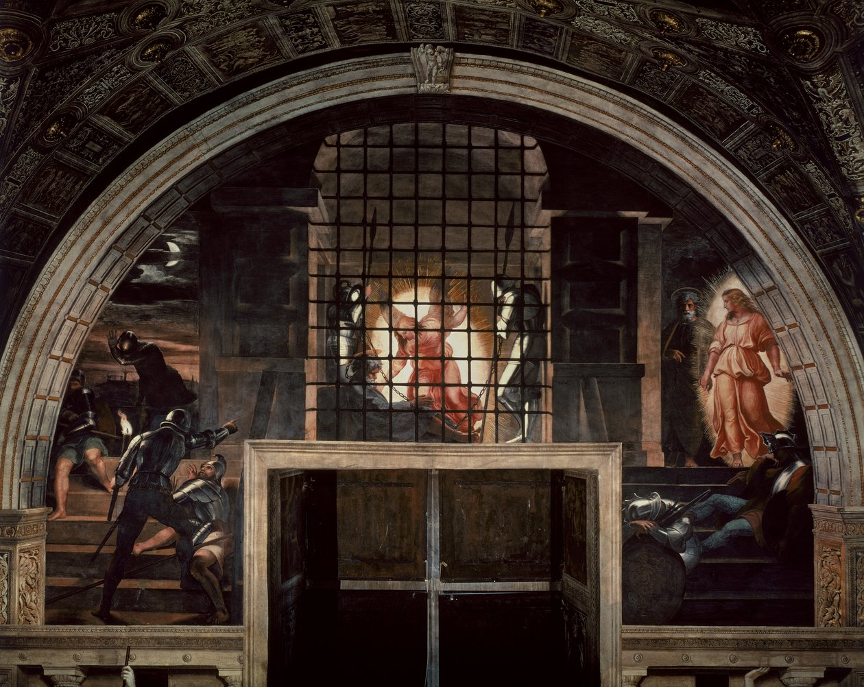 Pyhän Pietarin vapautus, Stanza DEliodoro, 1512-14 tekijältä Raffaello Sanzio Raphael