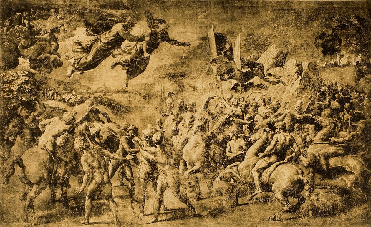 Pyhät Pietari ja Paavali ilmestyvät Attilalle; piirustus Raphael. Louvre, Pariisi tekijältä Raffaello Sanzio Raphael