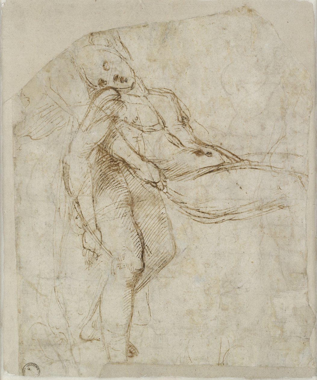 Verso: Kuollut Kristus kantoi haudalle, WA1846.166 (kynä ja ruskea muste valkoisella paperilla) tekijältä Raffaello Sanzio Raphael