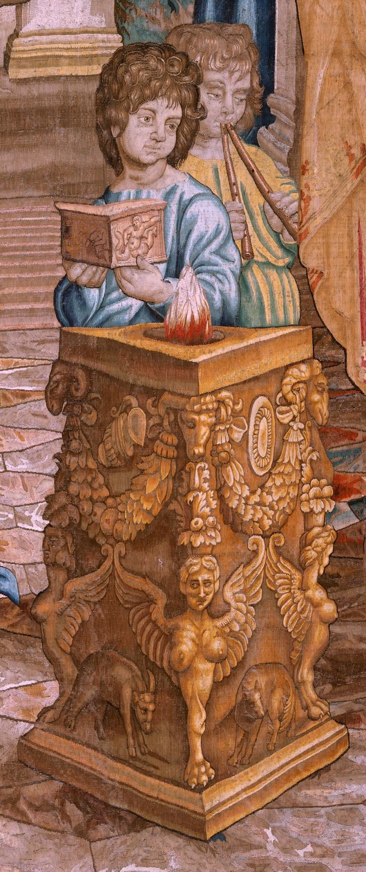Flanderin kuvakudos. Sarja Apostolien teot. Saint Paul ja Saint Barnabas Lystrassa (San Pablo y San Bernabé en Lystra). Sarjan 8. kangas, se jaettiin kahteen osaan mukauttaakseen sen huoneeseen. Rafael Sanzion mallisarjakuva. 1519. Valmistus Jan Raes tekijältä Raphael