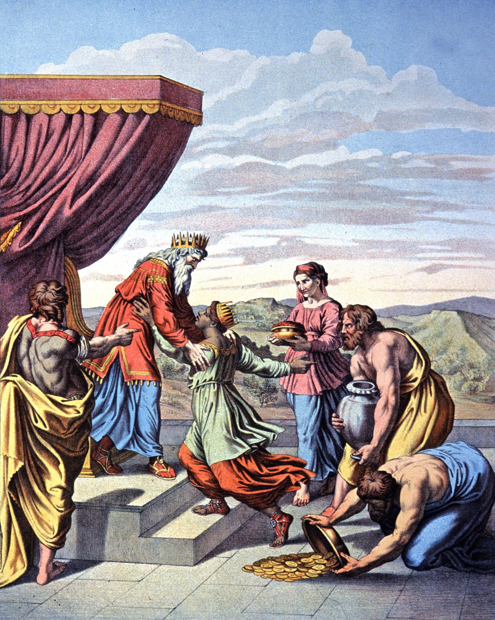 Saban kuningattaren ja Salomon kuninkaan tapaaminen, noin 1850 (litho) tekijältä Raphael (1483 1520) (after)