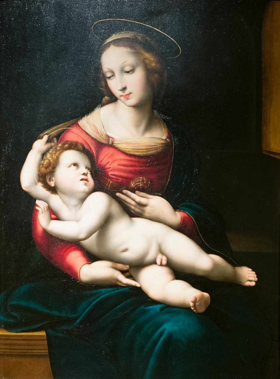 Neitsyt lapsen kanssa, Rafaelin jälkeen (öljy paneelissa) tekijältä Raphael (1483 1520) (after)