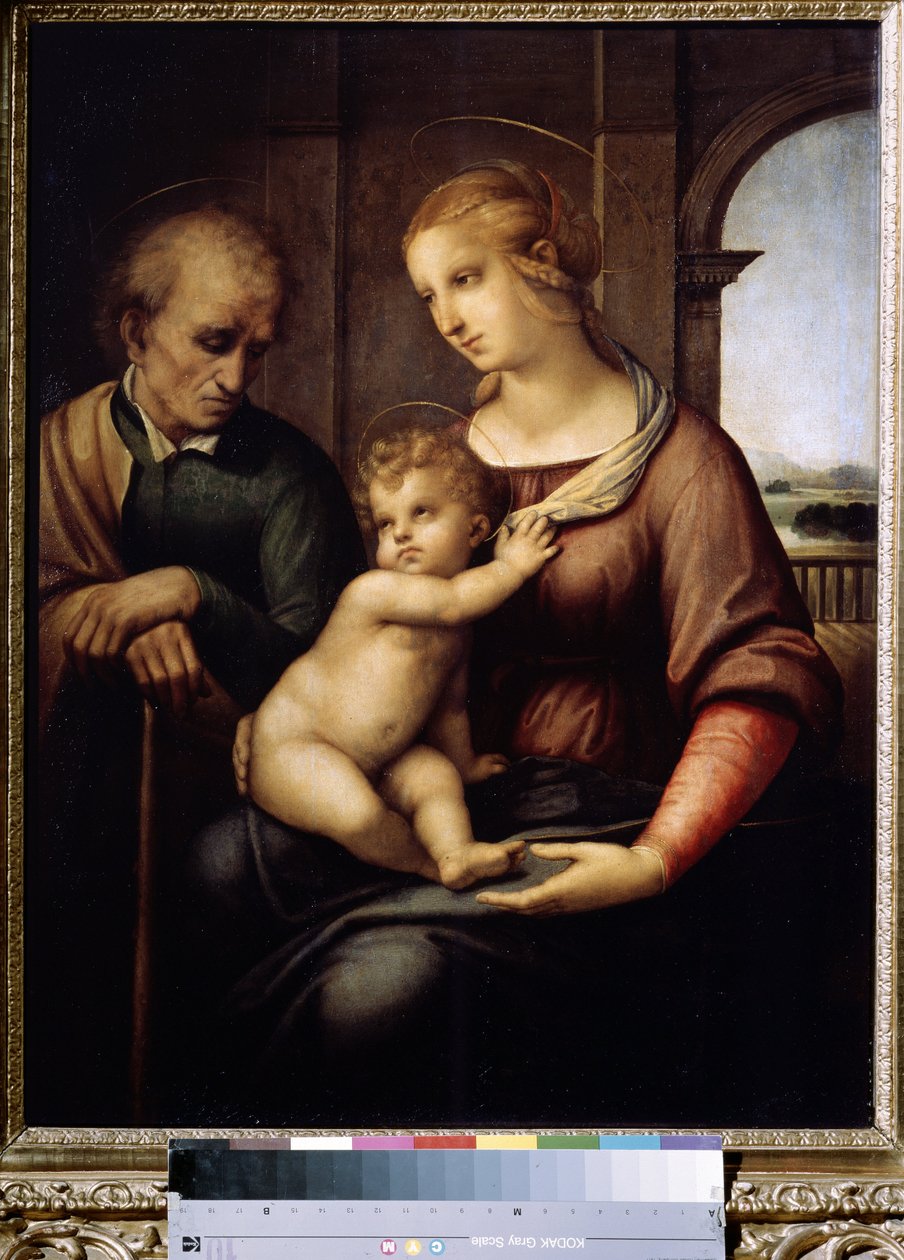 La Sainte famille avec Saint Joseph parraton ou Pyhä perhe tai Madonna parrattoman Joosefin kanssa. Peinture de Raffaello Sanzio dit Raphael (1483-1520) tekijältä Raphael