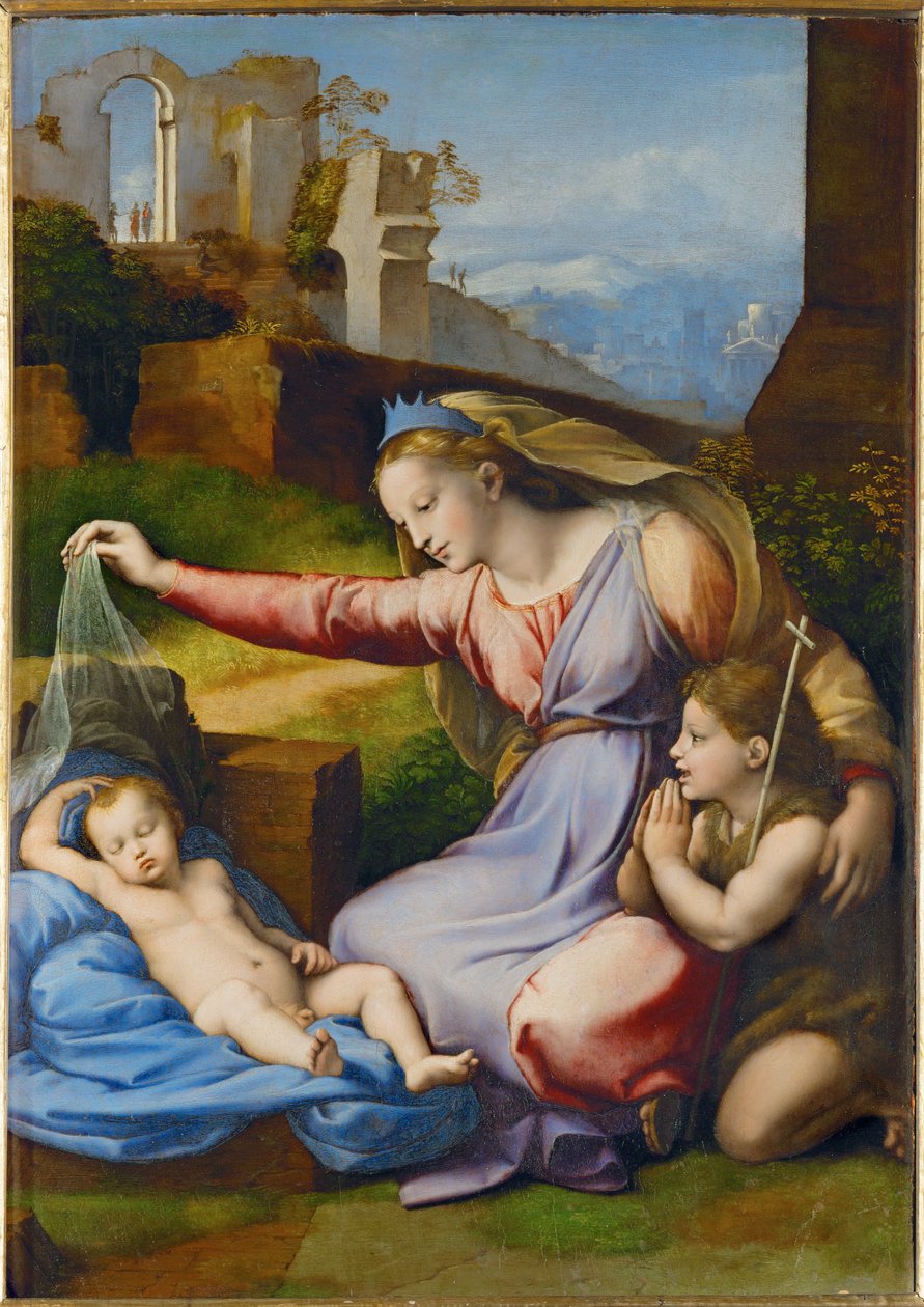 La Vierge au diademe bleu - Neitsyt, jolla on sininen kruunu ... tekijältä Raphael (1483 1520)