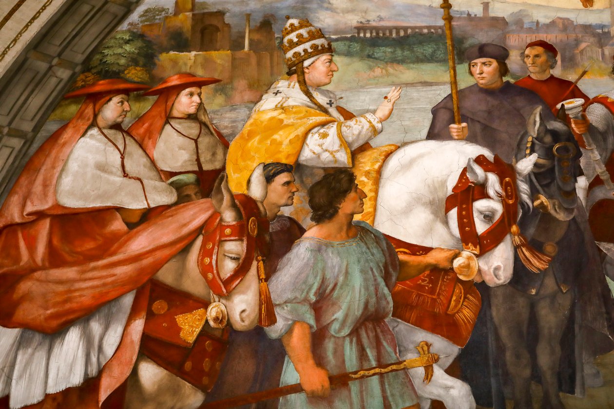 Pyhän Leo Suuren ja Attilan tapaaminen. 1511-1514 (fresko) tekijältä Raphael