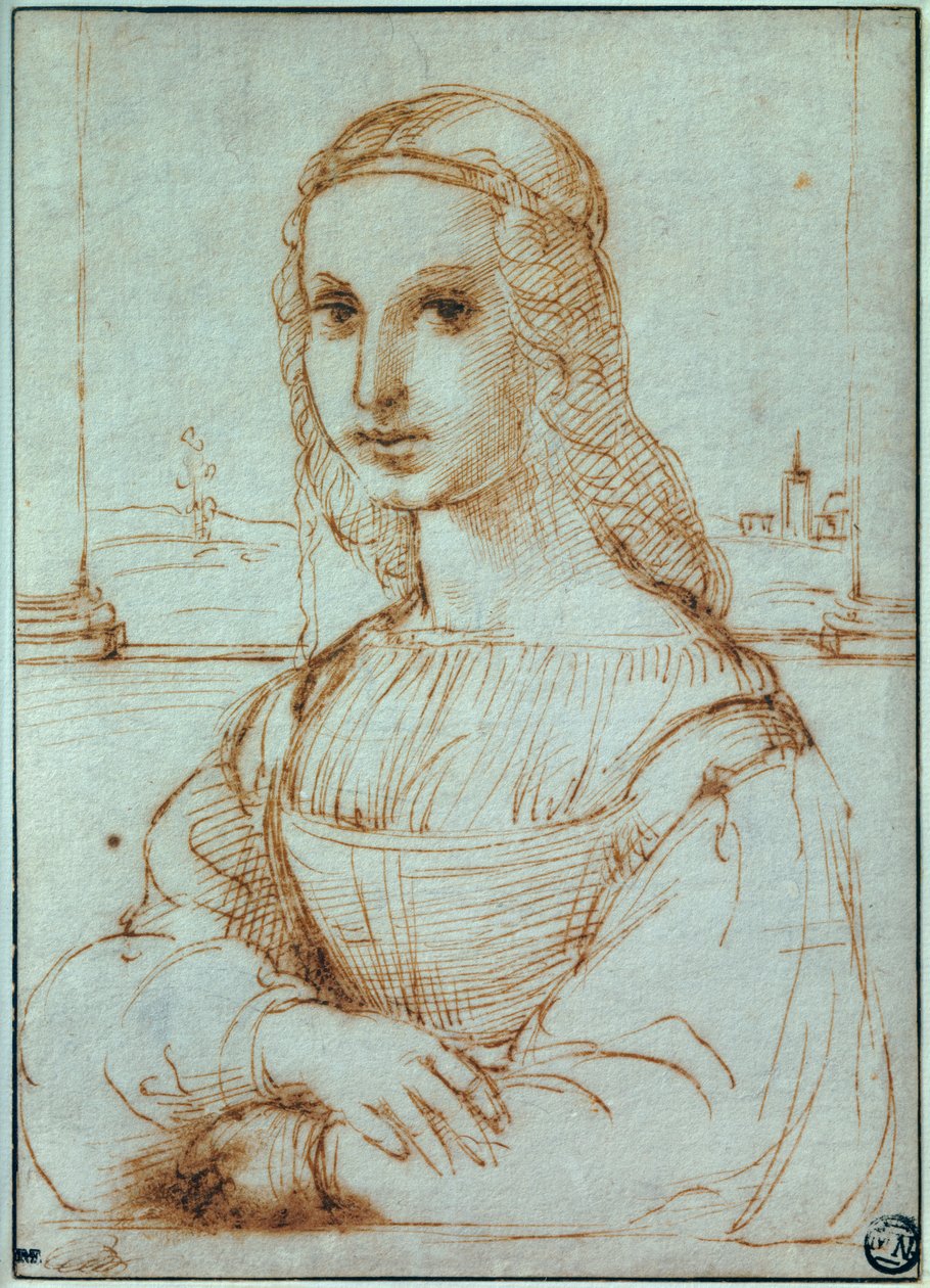 Firenzeläisen naisen muotokuva Raffaello Sanzio dit Raphaelin (1483-1520) piirustus 1504 Pariisi, Louvre-museo tekijältä Raphael