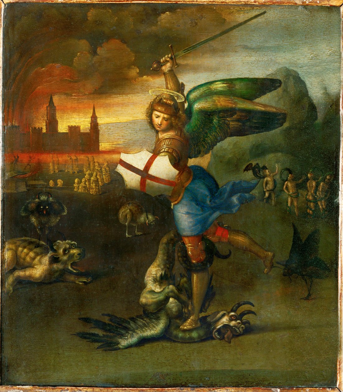 Pyhä Mikael. Maalattu Guidobaldo Montefeltrelle, Urbinon herttualle ... tekijältä Raphael (1483-1520)