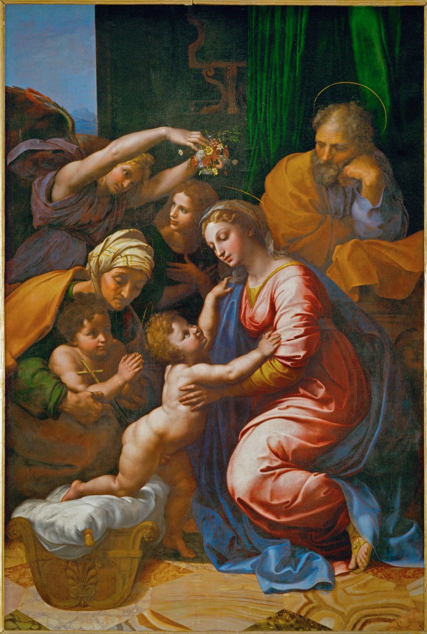 Pyhä perhe, nimeltään "La Grande Sainte Famille de Francois I" ... tekijältä Raphael (1483 1520)