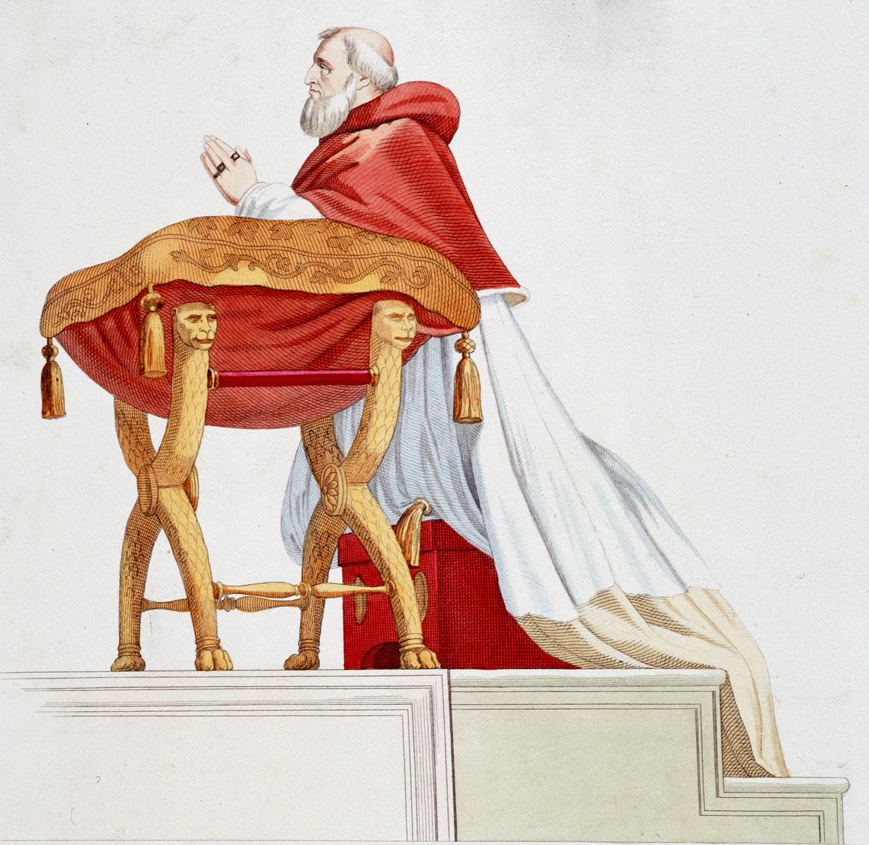 Paavi Jules II:n muotokuva rukouksessa. Kaiverrus Rafaelin maalauksen jälkeen (Raffaello Sanzio tekijältä after Raphael