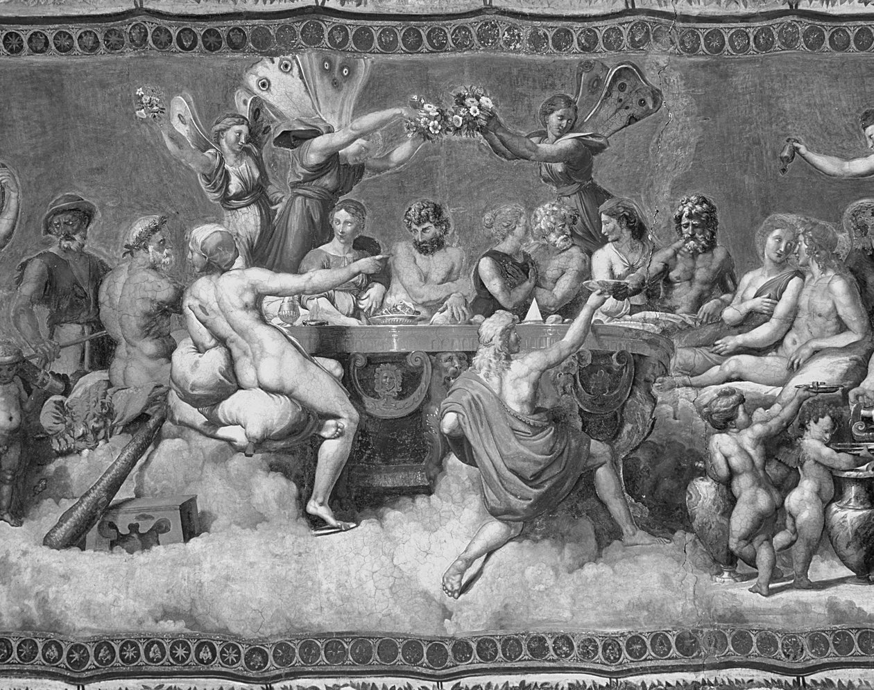 Jumalten juhla, kattomaalaus Cupidon ja Psychen seurustelusta ja avioliitosta (fresko) (m/v kuva) (yksityiskohta 57688) tekijältä after Raphael