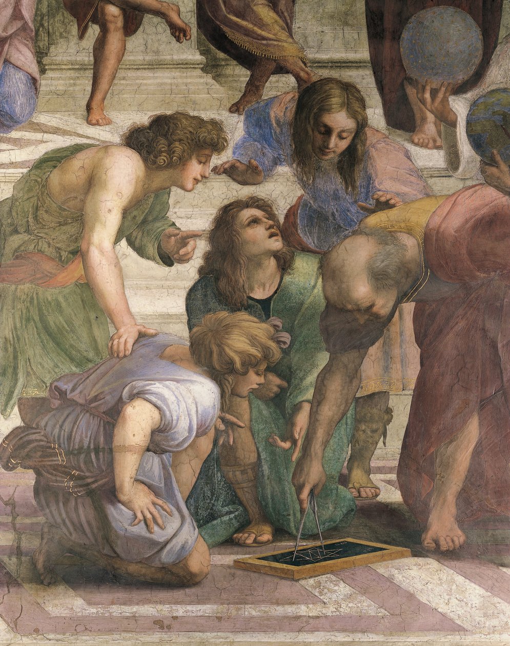 Euclides desenhando a figura do hexagrama com compasso, detalhe da Escola de Atenas finlandesa tekijältä Raphael (1483 1520)