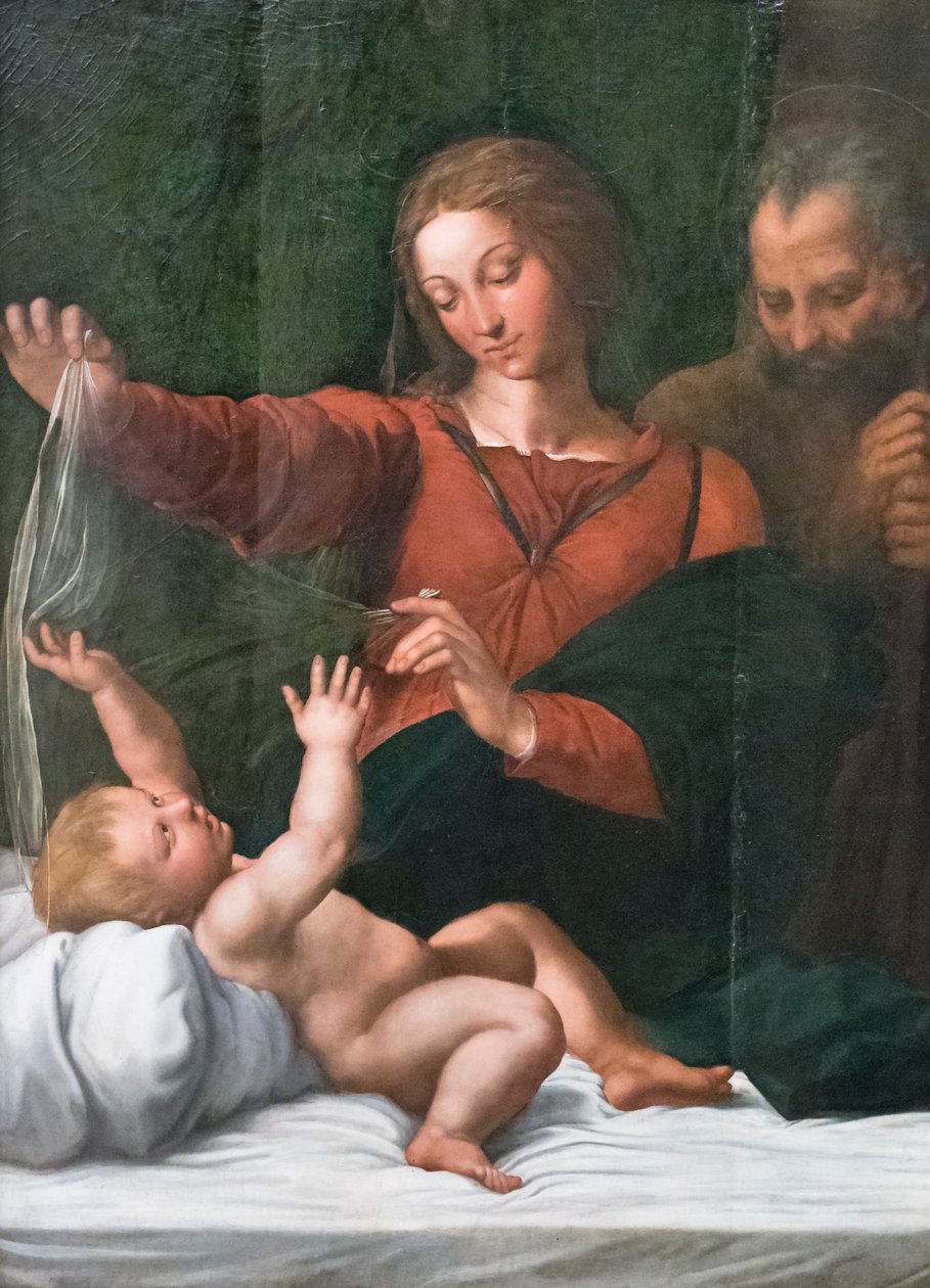 Pyhä perhe, joka tunnetaan myös nimellä kansan Madonna, Loreton Madonna tai verhon Madonna tekijältä Raphael (1483 1520)