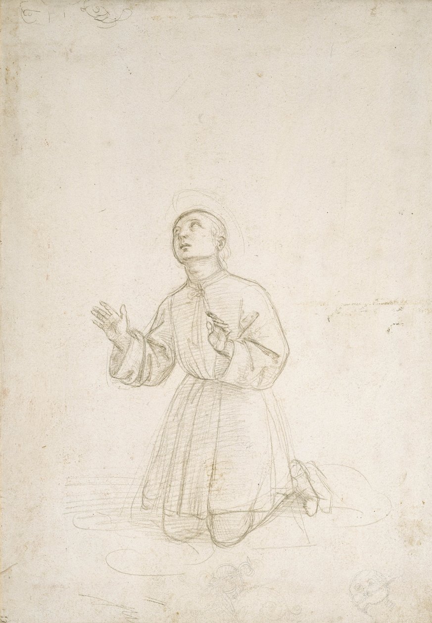 Nuorten polvistuva figuuri, n. 1503 (hopeakärki valkoisella valmisteella) tekijältä Raphael