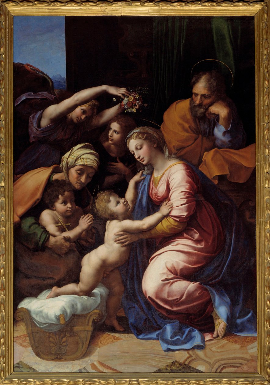 Pyhä perhe tunnetaan nimellä La Grande Sainte Famille, Francois I Rafaelin (Raffaello Sanzio) maalaus (1483-1520) Sun. 2,07 x 1,4 m tekijältä Raphael