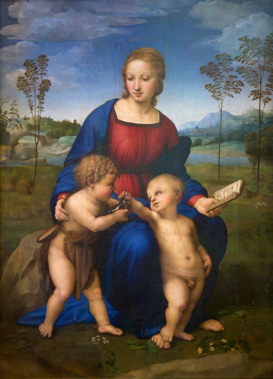 Madonna del Cardellino (Madonna del Cardellino) n.1505-06 (öljy kankaalle) (restauroinnin jälkeen) tekijältä Raphael (1483 1520)