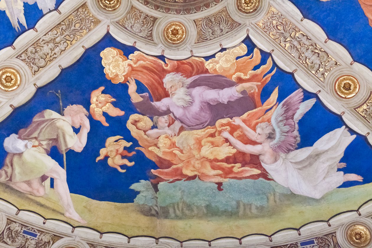 Mooses palavan pensaan edessä, stanza di Eliodoron katto, Heliodoruksen huone tekijältä Raphael (1483 1520)