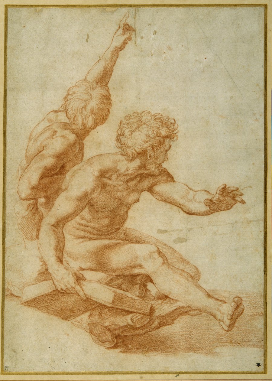 Alastontutkimukset St. Andrewlle ja toiselle apostolille Kirkastuksessa (punainen liitu kynällä kermapaperilla) tekijältä Raphael