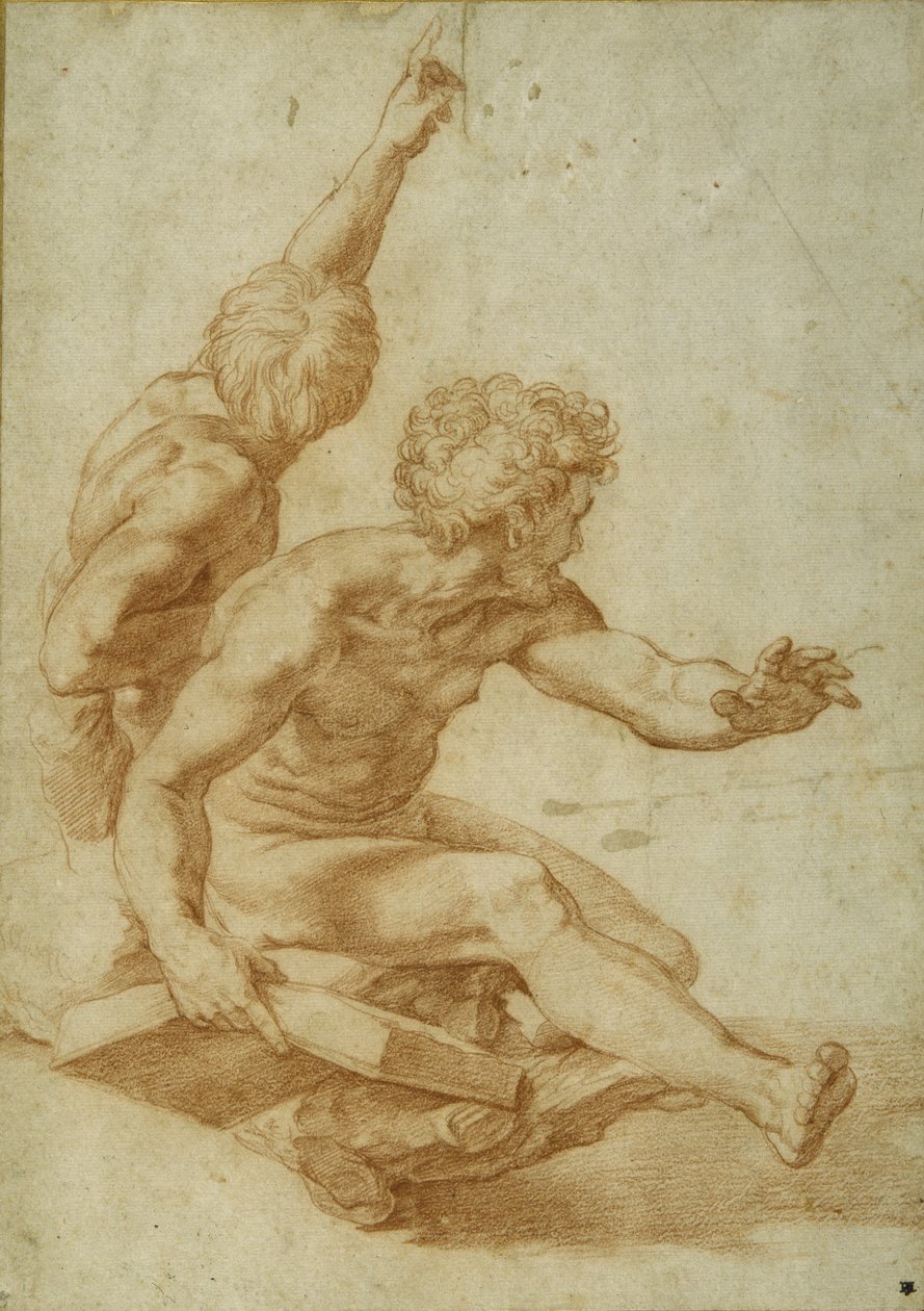 Alastontutkielmat St. Andrewlle ja toiselle apostolille kirjassa "The Transfiguration", n. 1517 (punainen liitu kynällä kermapaperilla) tekijältä Raphael