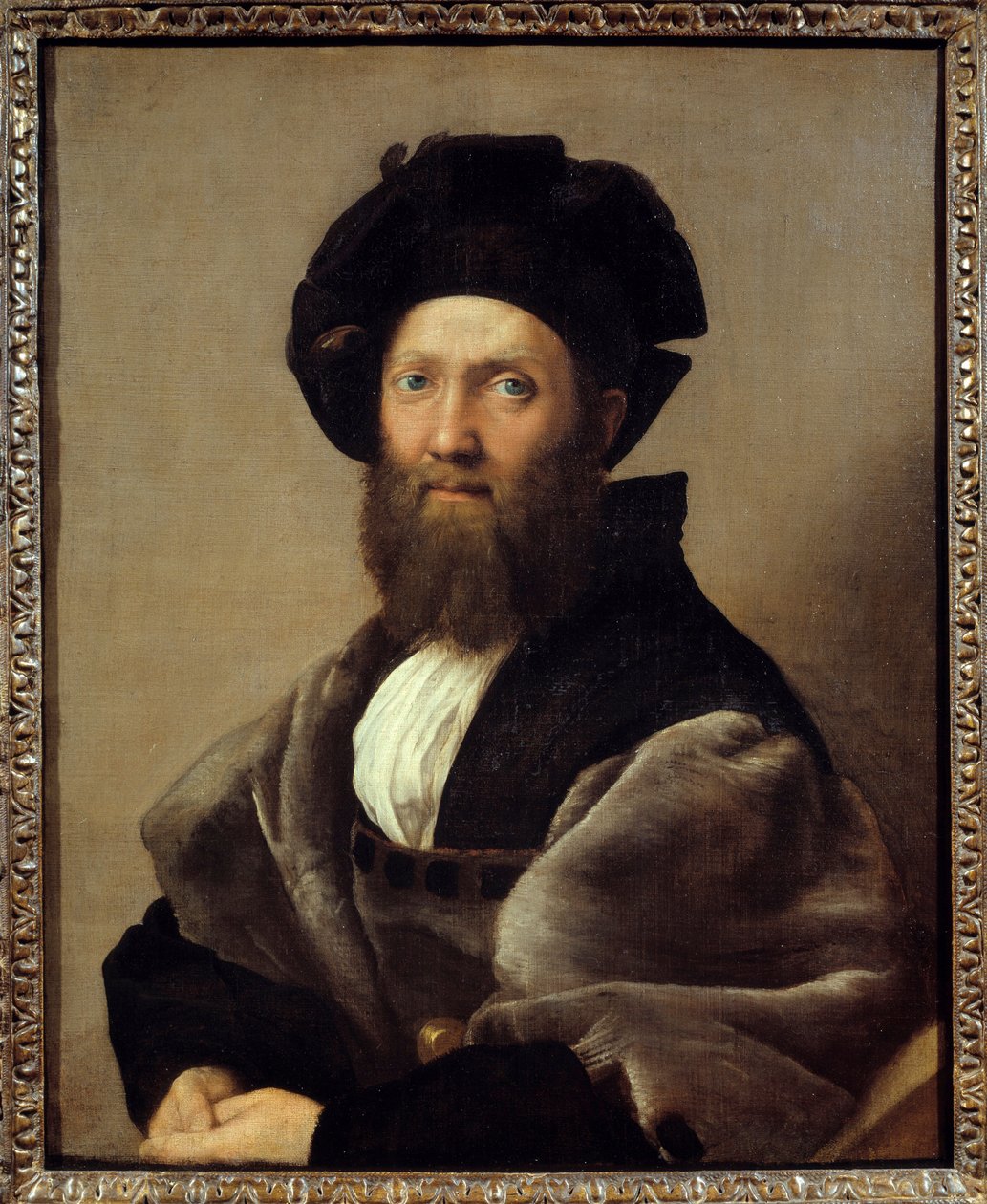 Muotokuva Balthazar (Baldassare) Castiglione (1478-1529), italialainen kirjailija ja diplomaatti. Raffaello Sanzio dit Raphaelin (1483-1520) maalaus tekijältä Raphael