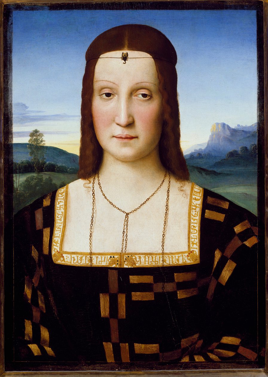 Elisabetta Gonzagan muotokuva, n. 1504-1505 (öljy puulle) tekijältä Raphael