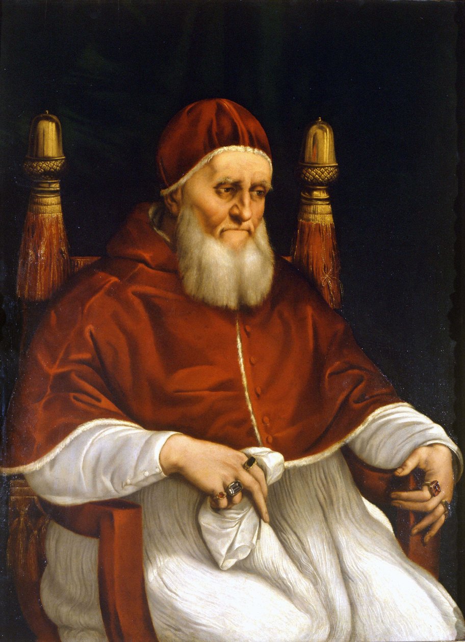 Paavi Julius II:n (1503-1513) muotokuva. Rafaelin (Raffaello Sanzio) maalaus. Firenze, Uffizi-museo. tekijältä Raphael