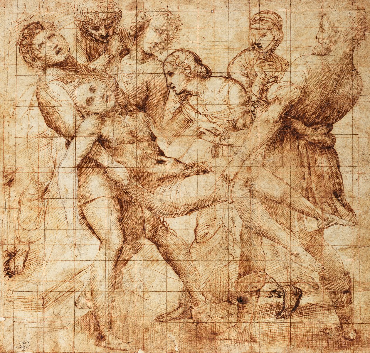 Tutkimus Pala Baglionin laskeutumista varten (alttaritaulu) tekijältä Raphael (1483 1520)