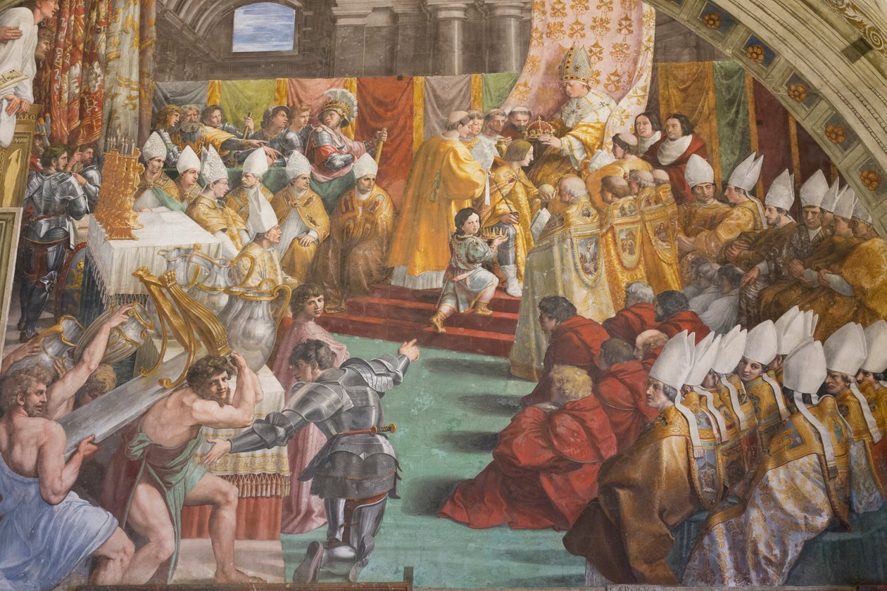 Kaarle Suuren kruunajaiset, tulen huone Borgossa tekijältä Raphael (1483 1520)