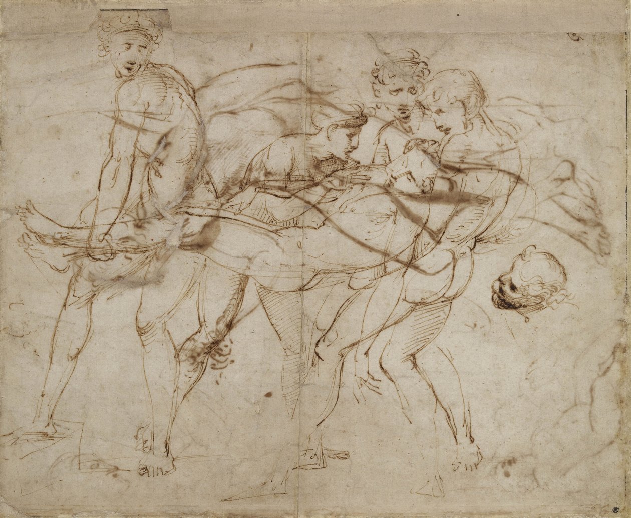The Death of Adonis (kynä ja ruskea muste luonnonvalkoiselle paperille) tekijältä Raphael