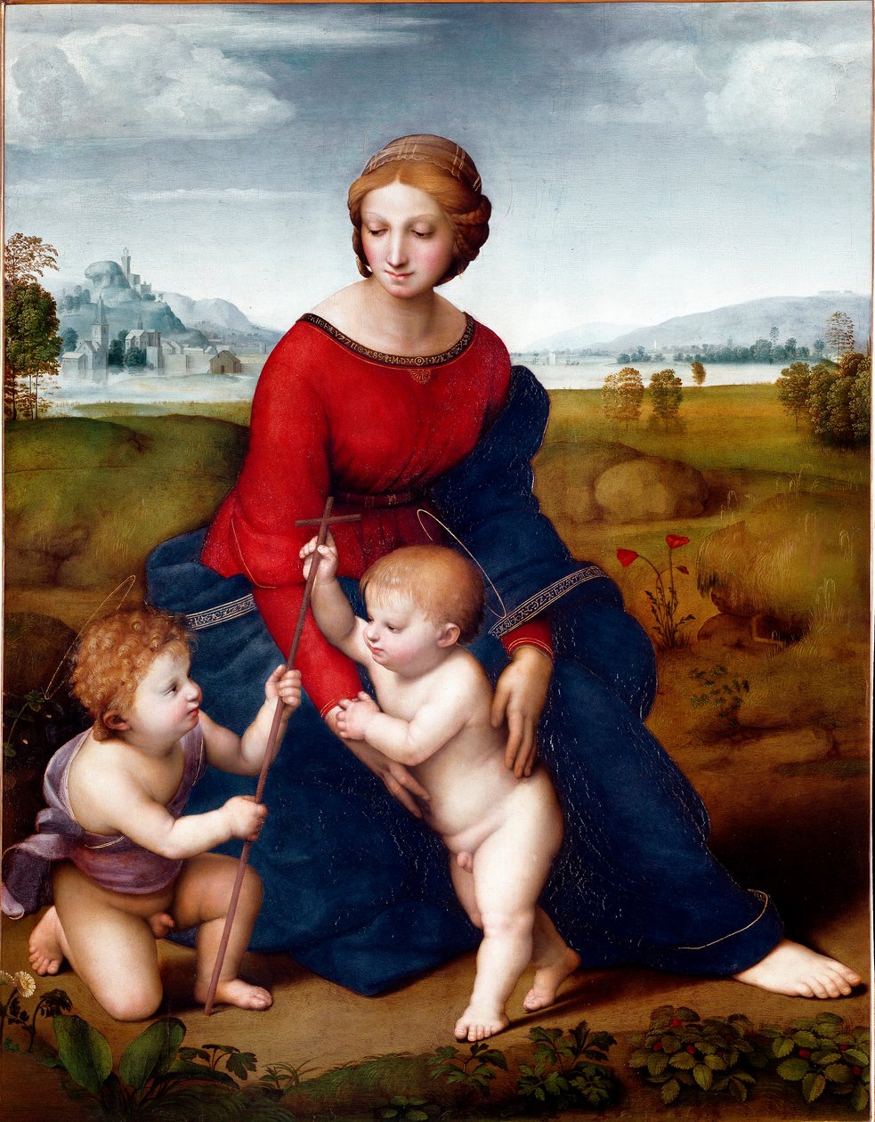 Neitsyt preerialla tai Belvederen Madonna Rafaelin maalaus (Raffaello Sanzio 1483-1520) 1506 su. 113 x 88 cm Wienin taidehistoriallinen museo tekijältä Raphael