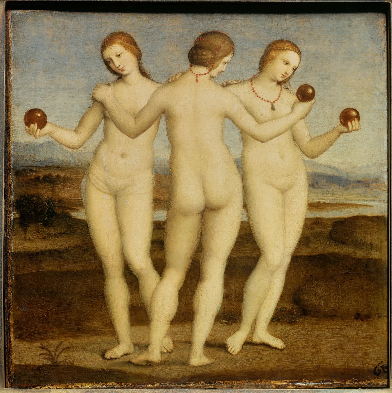 Kolme armoa Raffaello Sanzio dit Raphaelin (1483-1520) maalaus. 1504-1505. Chantilly. Conde museo. tekijältä Raphael
