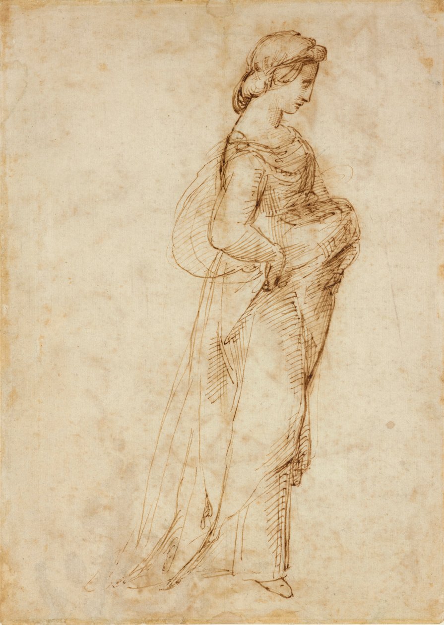 Oikealle kävelevä naishahmo, c1500-1520 tekijältä Raphael