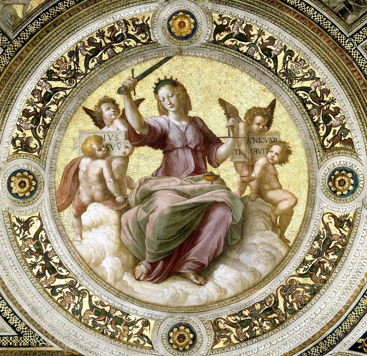 Lady Justice Fresco Stanza della Segnaturassa, noin 1510-1511. tekijältä Raphael