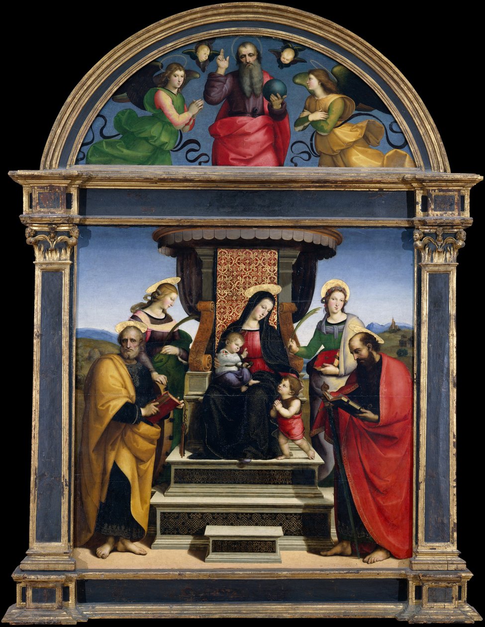 Madonna ja lapsi pyhimysten ympäröimänä tekijältä Raffaello Sanzio Raphael